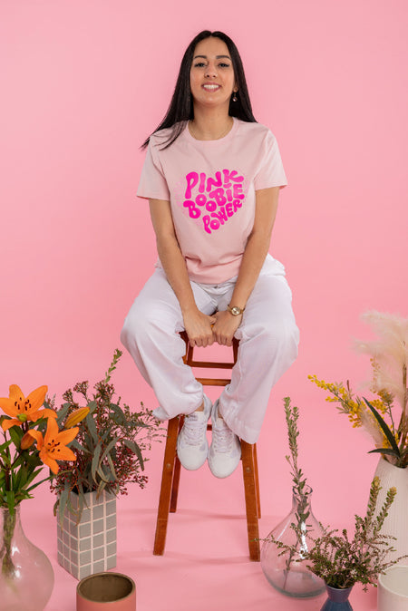 Pink Boobie Power Pink Cotton Crew Neck Women's T-Shirt