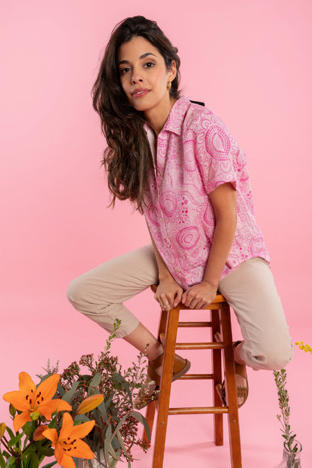 Sacred Women's Way 100% Linen Short Sleeve Relaxed Women’s Shirt