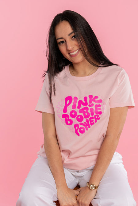 Pink Boobie Power Pink Cotton Crew Neck Women's T-Shirt