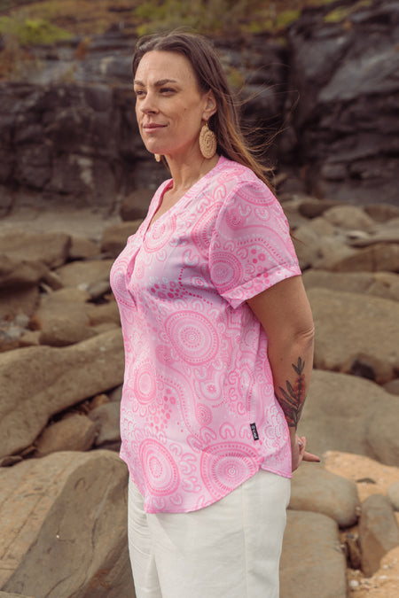 Sacred Women's Way V Neck Women's Short Sleeve Blouse