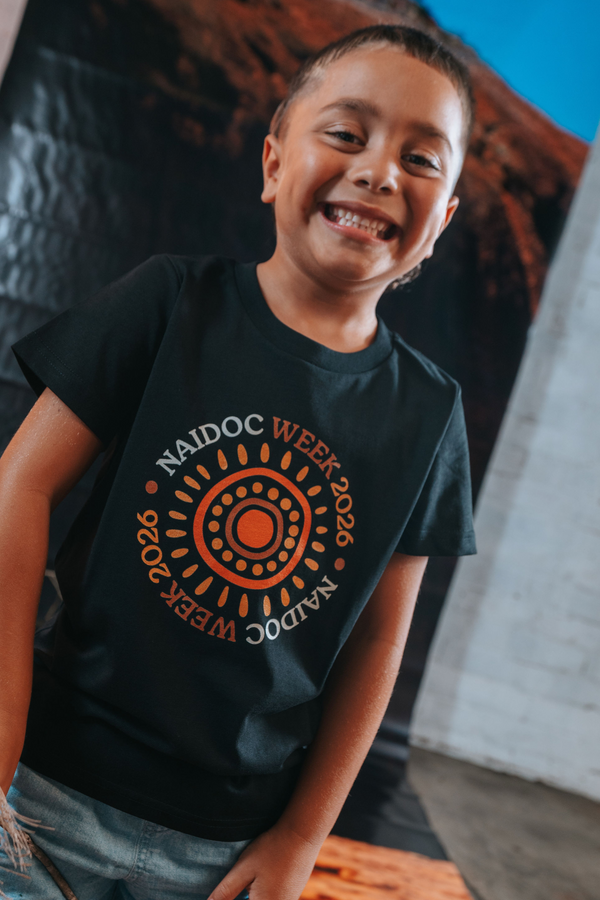 (Bulk) Circle NAIDOC 2026 Black Cotton Premium Kids T-Shirt