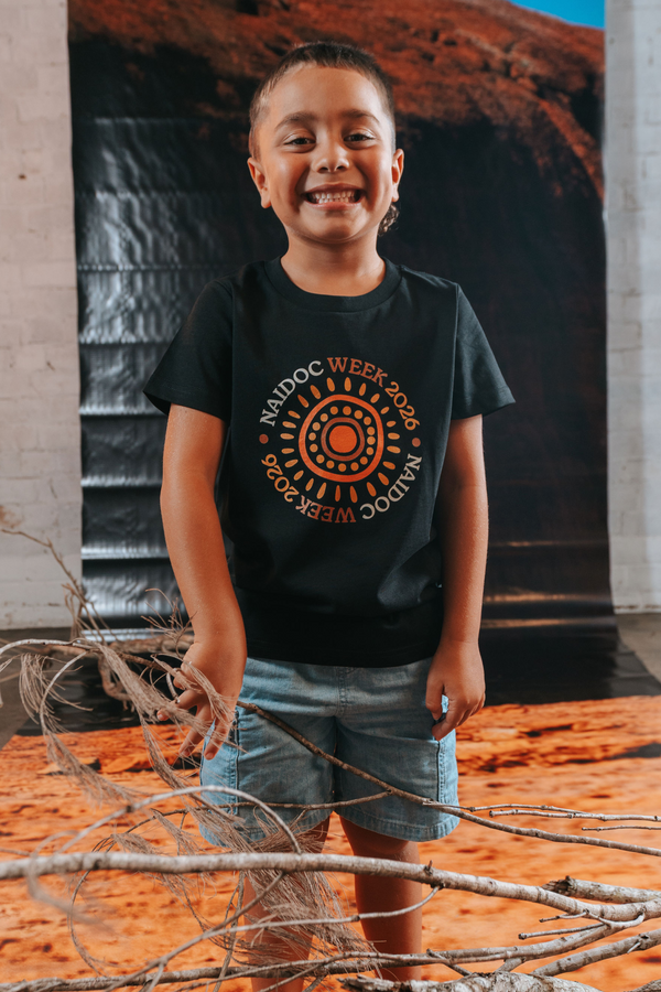 (Bulk) Circle NAIDOC 2026 Black Cotton Premium Kids T-Shirt