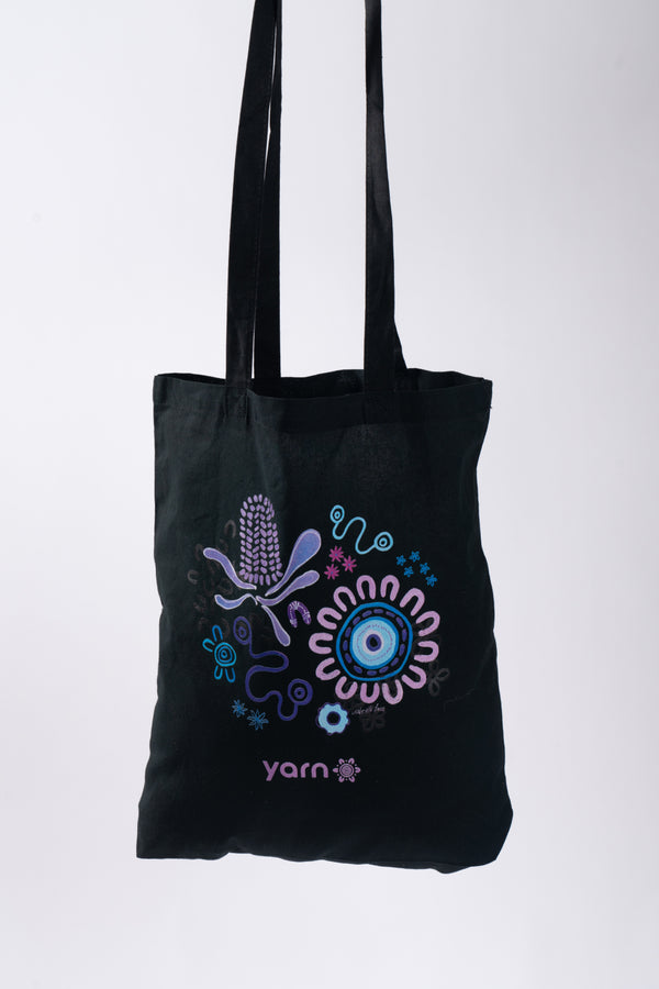 Mother Nature Black Long Handle Cotton Tote Bag