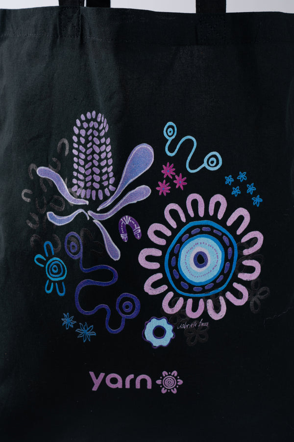 Mother Nature Black Long Handle Cotton Tote Bag