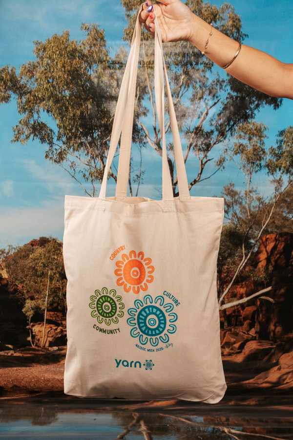 Country Culture Community NAIDOC Week 2026 Tote Bag Khaki Long Handle Cotton Tote Bag