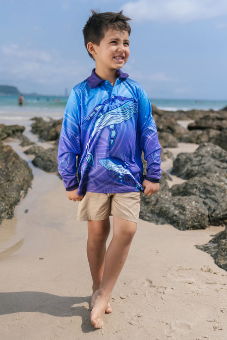 Whale Dreaming UPF50+ Kids Long Sleeve Polo Shirt
