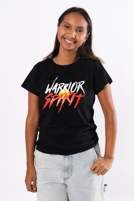 Warrior Spirit Black Cotton Crew Neck Womens T-Shirt
