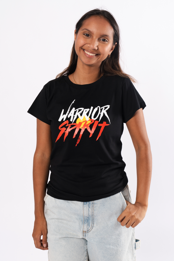 Warrior Spirit Black Cotton Crew Neck Womens T-Shirt