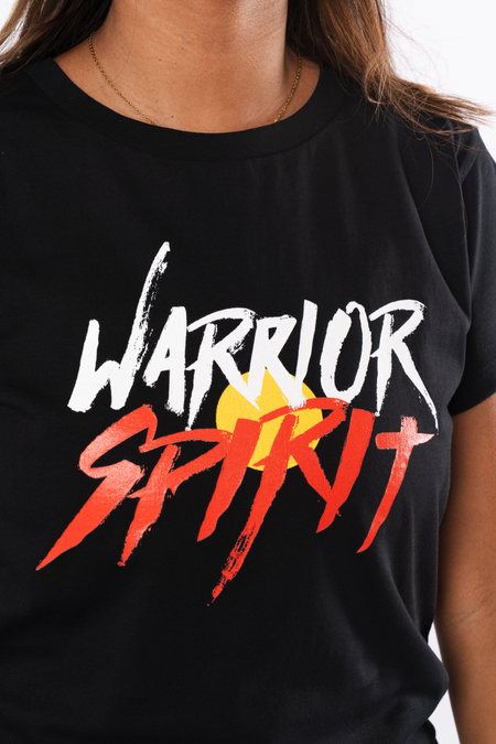 Warrior Spirit Black Cotton Crew Neck Womens T-Shirt