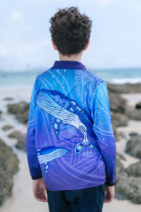 Whale Dreaming UPF50+ Kids Long Sleeve Polo Shirt