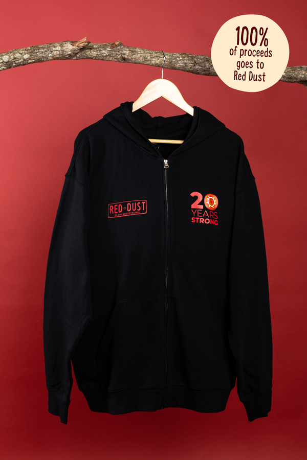 Red Dust 20 Years Black Cotton Unisex Zip Hoodie