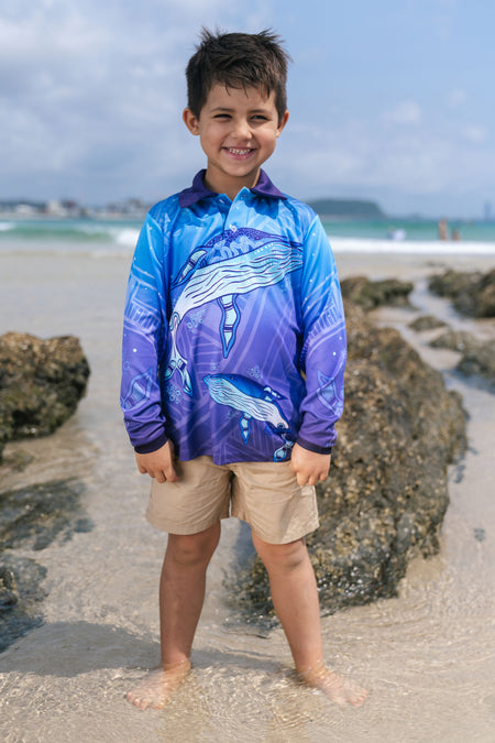Whale Dreaming UPF50+ Kids Long Sleeve Polo Shirt
