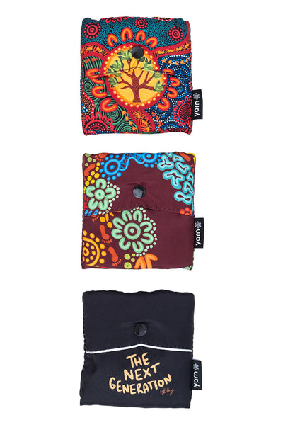 Amy Kilby NAIDOC 2025 rPET Reusable Fold-Up Shopping Bag (3 Pack) with Drawstring Bag