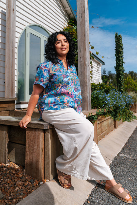 A Beautiful Life 100% Linen Short Sleeve Relaxed Women's Shirt