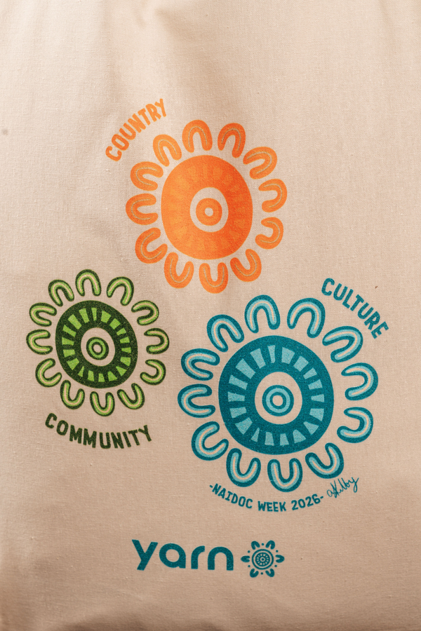 Country Culture Community NAIDOC Week 2026 Tote Bag Khaki Long Handle Cotton Tote Bag