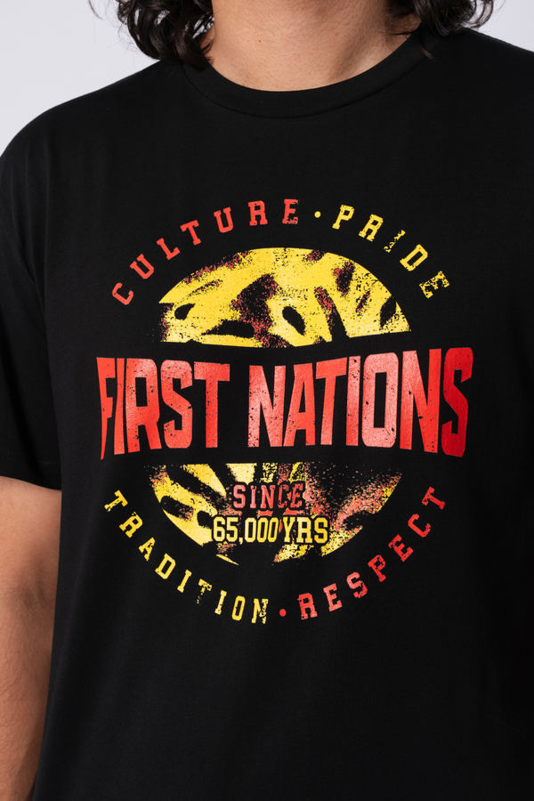 First Nations - Culture Pride Black Cotton Crew Neck Mens T-Shirt