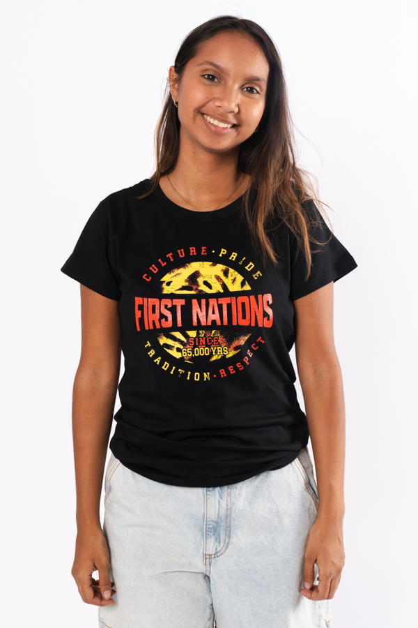 First Nations - Culture Pride Black Cotton Crew Neck Womens T-Shirt