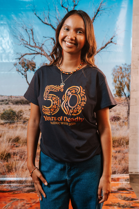 50 Years of Deadly NAIDOC Week 2026 Black Cotton Crew Neck Women's T-Shirt