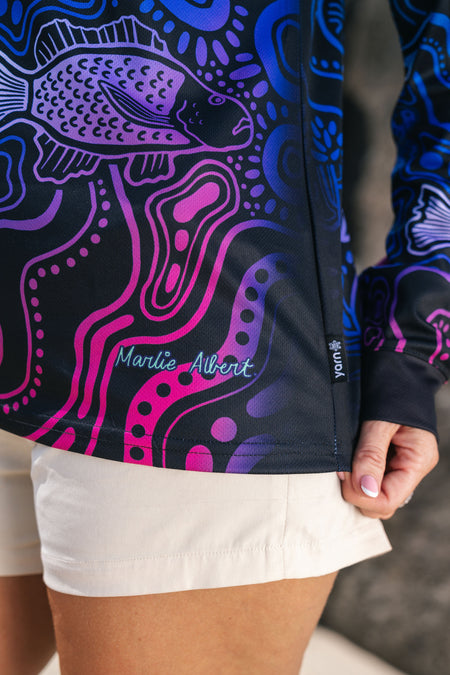 Night Fishing UPF50+ Women's Fitted Long Sleeve Polo Shirt