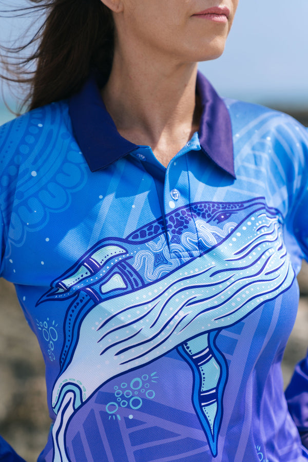 Whale Dreaming UPF50+ Women's Fitted Long Sleeve Polo Shirt