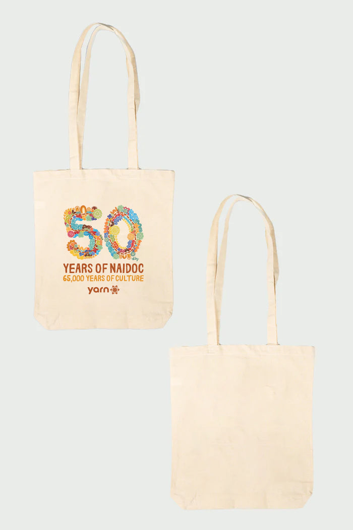 50 Years Of NAIDOC 2025 Natural Long Handle Cotton Tote Bag