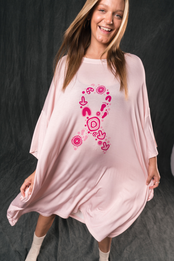 Sacred Women's Way Ribbon (Pink) Bamboo Oversized Sleep Tee