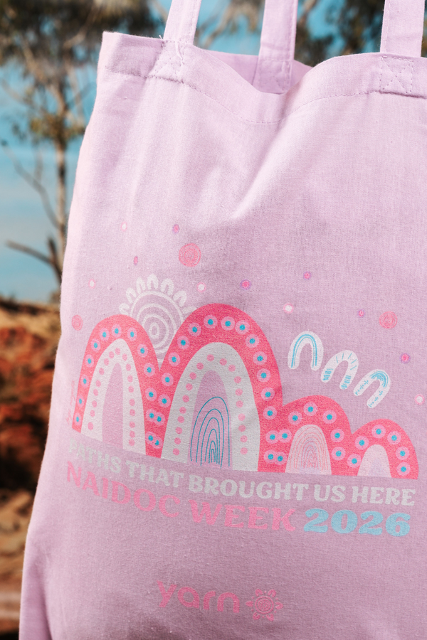 Paths That Brought Us Here NAIDOC Week 2026 Tote Bag Lilac Long Handle Cotton Tote Bag