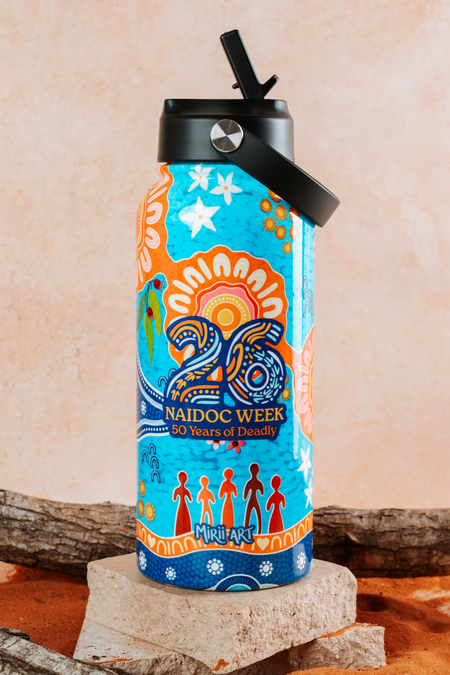Built On Strong Shoulders NAIDOC 2026 1L Insulated Stainless Steel Drink Bottle with Handle