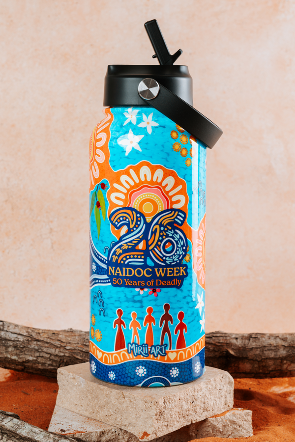 Built On Strong Shoulders NAIDOC 2026 1L Insulated Stainless Steel Drink Bottle with Handle
