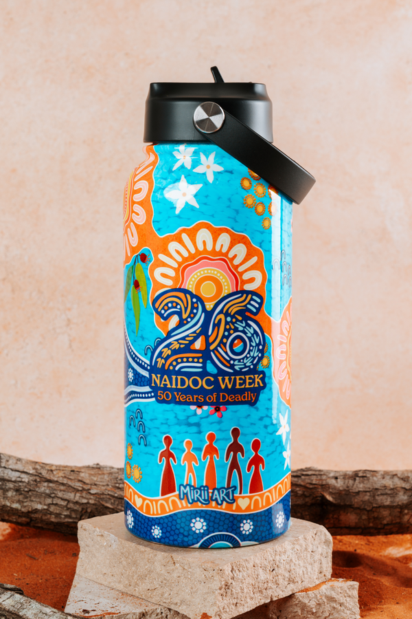 Built On Strong Shoulders NAIDOC 2026 1L Insulated Stainless Steel Drink Bottle with Handle