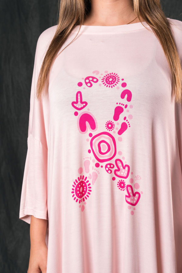 Sacred Women's Way Ribbon (Pink) Bamboo Oversized Sleep Tee