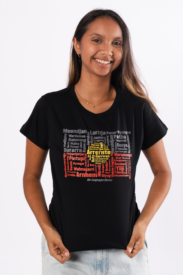 Our Languages Matter Black Cotton Crew Neck Womens T-Shirt