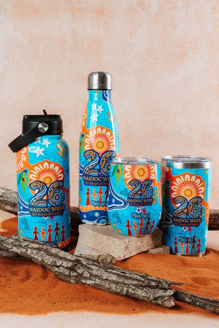 Built On Strong Shoulders NAIDOC 2026 1L Insulated Stainless Steel Drink Bottle with Handle
