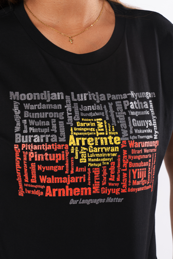 Our Languages Matter Black Cotton Crew Neck Womens T-Shirt
