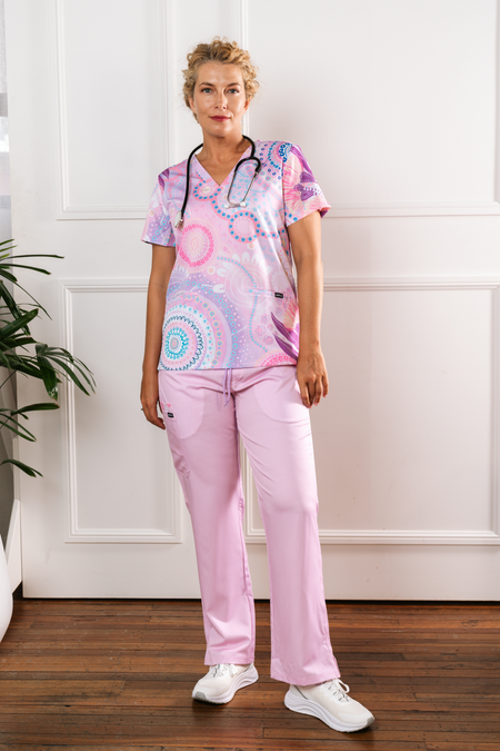 Paths That Brought Us Here NAIDOC 2026 Womens Three Pocket Scrub Top