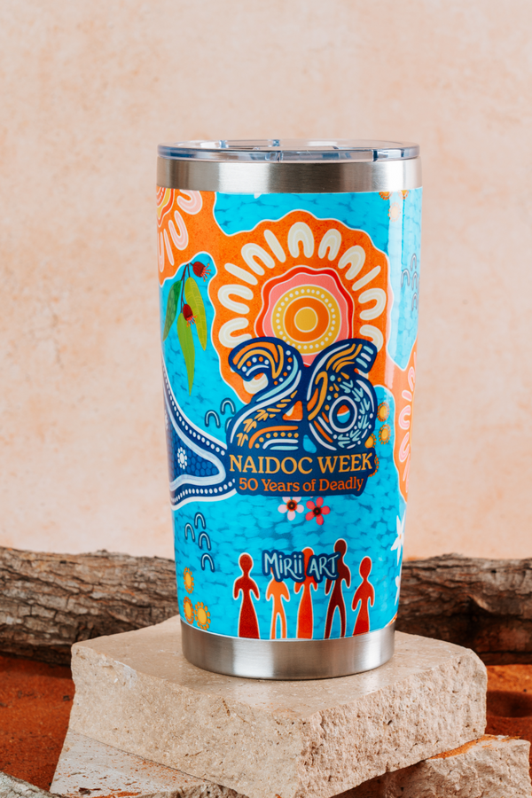 Built On Strong Shoulders NAIDOC 2026 590ml Vacuum Insulated Double Walled Stainless Steel Tumbler