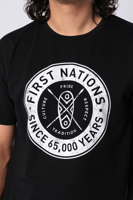First Nations Shield Black Cotton Crew Neck Mens T-Shirt