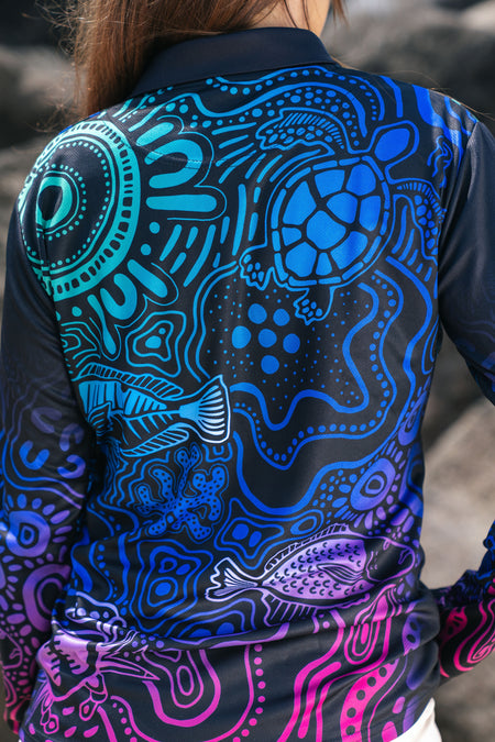 Night Fishing UPF50+ Women's Fitted Long Sleeve Polo Shirt