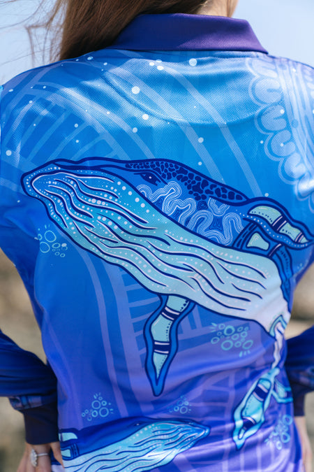 Whale Dreaming UPF50+ Women's Fitted Long Sleeve Polo Shirt