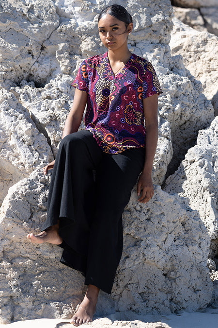 Ngabaan V Neck Women's Short Sleeve Blouse