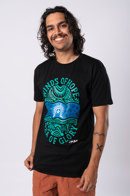 Winds of Hope, Sea of Glory Black Cotton Crew Neck Unisex T-Shirt