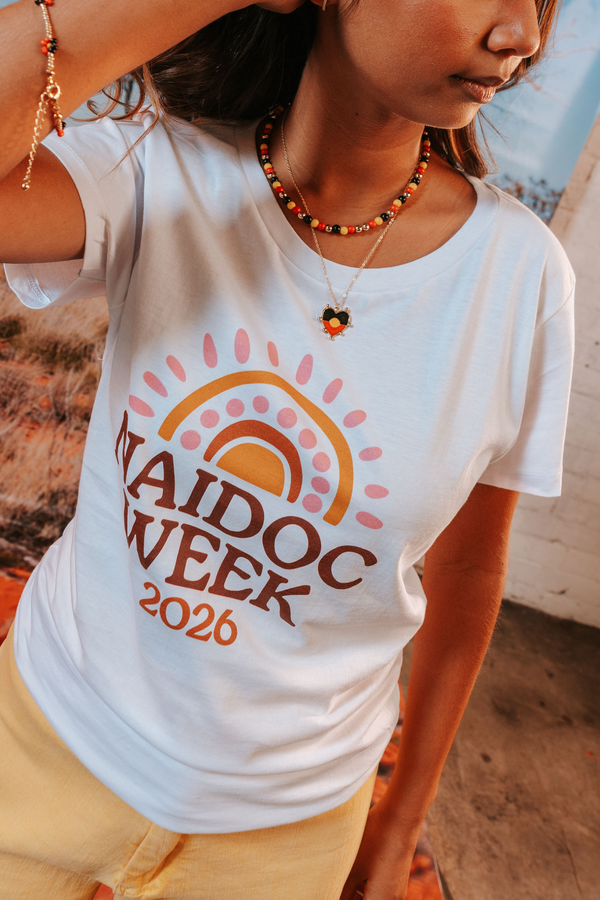 Core NAIDOC Week 2026 Pink and White Cotton Crew Neck Women's T-Shirt