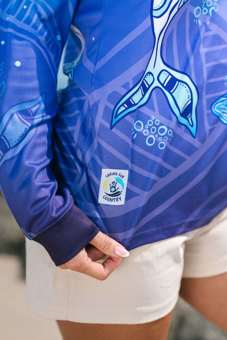 Whale Dreaming UPF50+ Women's Fitted Long Sleeve Polo Shirt