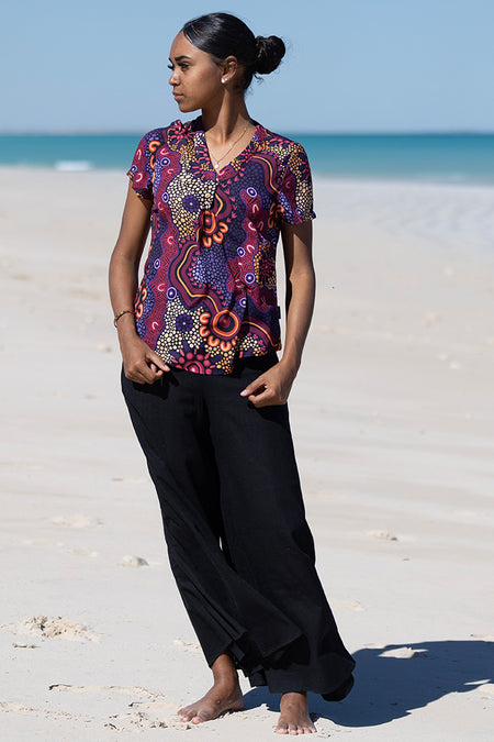 Ngabaan V Neck Women's Short Sleeve Blouse