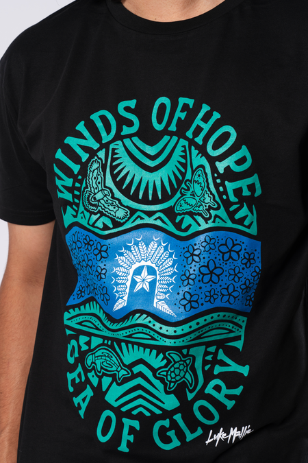 Winds of Hope, Sea of Glory Black Cotton Crew Neck Unisex T-Shirt