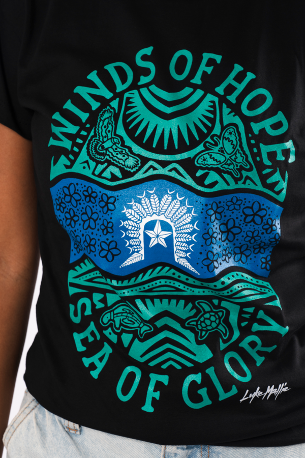 Winds of Hope, Sea of Glory Black Cotton Crew Neck Women's T-Shirt