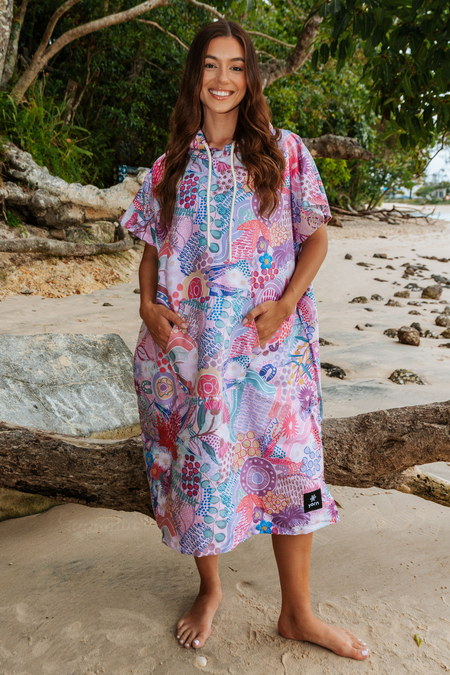 Flowers Along The River Beach Poncho