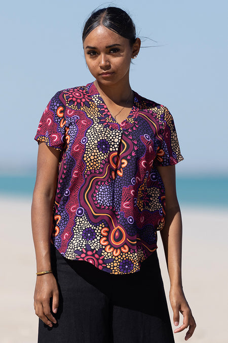 Ngabaan V Neck Women's Short Sleeve Blouse