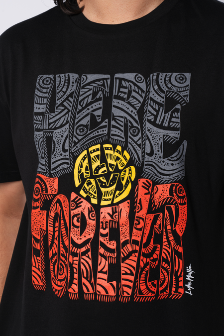 Here Always Forever Black Cotton Crew Neck Unisex T-Shirt