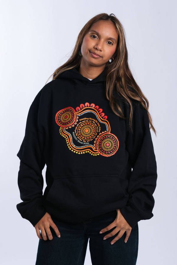 Standing Strong NAIDOC Week 2026 Premium Black Cotton Blend Unisex Hoodie